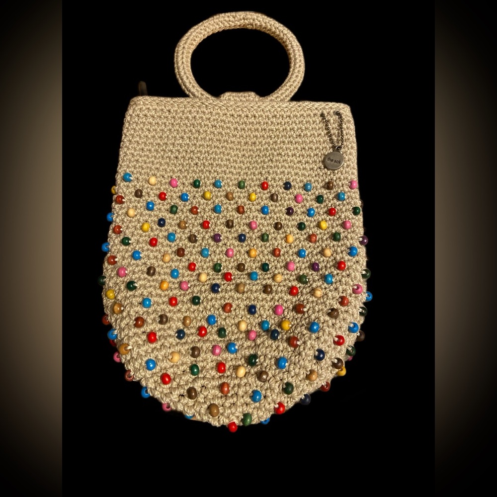 The Sak Cream Beaded Wristlet Clutch